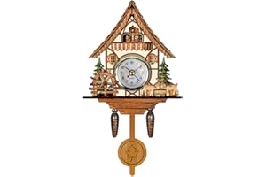 Hidyliu Cuckoo Clock Antique Wooden Cuckoo Birdhouse Wall Clock Home Decor Hanging Cuckoo Clock Auto Swing Bell Pendulum Home Decor