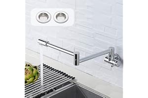 FIFILARY Bateria kuchenna, bezołowiowy polerowany mosiądz montowany na ścianie kran składany garnek wypełniacz kran podwójne stawy obrotowa o 360° dysza tylko na zimno, nowoczesny styl do palnika/zlewu (2 szt. sitka do zlewu w prezencie)