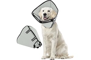 PUZAUKAL Collar de Recuperación Collar Isabelino Perro Transpirable Ajustable Collar de Cono Perro Suave Anti Lamido Cono de Perro Anti-Mordedura Después de la Cirugía-Negro(XL)