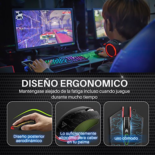 VICTSING Rat  n Gaming 5500DPI  Lluminaci  n RGB Programable Ratones Gaming 6 Botones con 6 dpi Ajustable  1000 1500 2500 3000 4000 5500  y LED Personalizable para Jugadores  Oficina-Negro