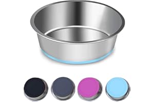 SUOXU Cuencos gruesos de acero inoxidable para perros, cuencos de alimentación para mascotas, cuencos de plato para perros y gatos con bases de silicona antideslizantes, cuencos medianos y grandes
