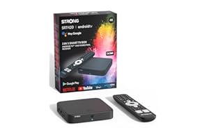 STRONG SRT420 TV Box Android TV 4K con Puerto Ethernet, DVB-T2, 2GB RAM + 16GB Almacenamiento, Chromecast Integrado, WiFi, Asistente De Voz Google, HDR10+, Dolby Audio Y Dolby Vision