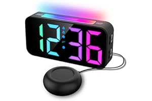 NETZU Digitaler Wecker, Vibrationswecker mit für Schwere Schläfer, Lauter Alarm mit Bettshaker, Doppelalarm, 9 Modi RGB-Nachtlicht, 8 Farben LED-Anzeige, USB-Ladeanschluss, Schlafzimmer Nachttisch Wecker