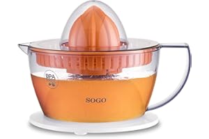 Sogo Spremiagrumi elettrico per succo d'arancia e limone con 2 coni e coperchio, automatico, potente e silenzioso, caraffa 0,5 litri, bianco, 40 W (SS-5223)
