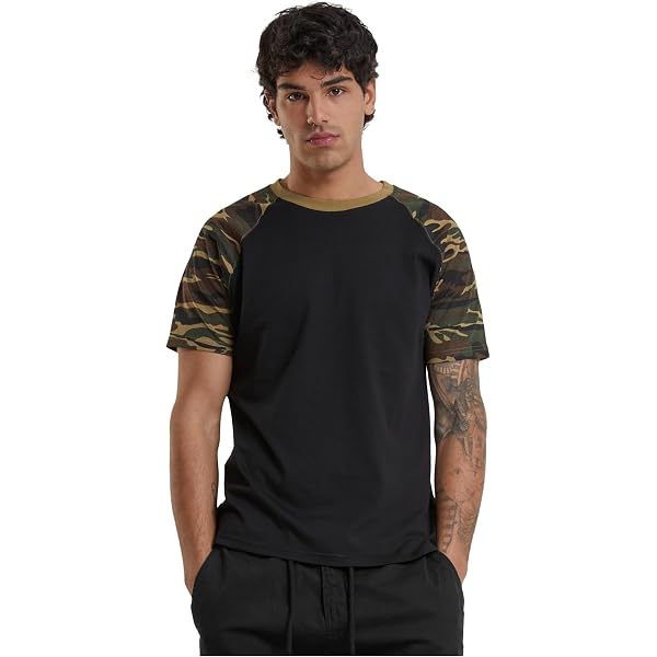 Raglan Shirt Men Men's Casual 3/4 Sleeve Baseball Tshirt Raglan Jersey Shirt H Gray/N Camo Tshirt