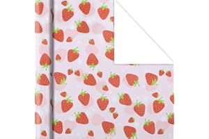 GELUODE Papel de regalo de fresa, papel de regalo de fresa rosa para cumpleaños, fiesta temática de verano Hawaii, fiesta de piscina Aloha Luau, vacaciones, baby shower, 6 hojas plegadas planas 50 x 70 cm