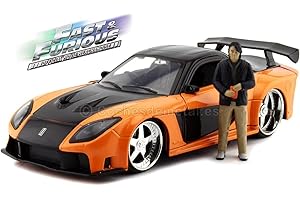 Jada Toys & Furious Han 1995 Mazda RX7 1:24, zabawkowy samochód, samochód wyścigowy, znany z serii filmów o tej samej nazwie 253205002, czarny, pomarańczowy