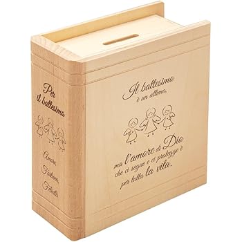 Salvadanaio Legno A Forma Di Libro Inciso – Idea Regalo Viaggio & Vacanze