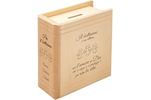 Casa Vivente Salvadanaio a Bibbia in Legno con Incisione Religiosa per Il Battesimo, Motivo Angioletti, Idea Regalo Neonati
