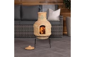 CHARLES BENTLEY Outdoor, Garden, Patio, Small, Terracotta Clay Chimenea, BBQ Grill, with Artisan Design, Rain Lid & Stand, Patio Heater, Easy To Assemble, Rustic Finish, Artisan Design (75x35cm)