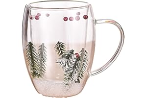 Genikeer Tazza Caffe Vetro Doppia Parete, Tazza Trasparente con Fiori Secchi, 350 Ml Tazza Vetro Doppia Parete con Manico, Tazze Mug per Te caffè Latte Cappuccino Espresso