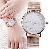 SamMoSon Unisex Armbanduhr Damen Herren Uhr Analog Quarz Uhren Mode Casual Uhr Marmor Zifferblatt Damenuhr Quarzuhr Rosé Gold Mesh Armband Elegant Geschäfts Klassisch Frauen Herrenuhr