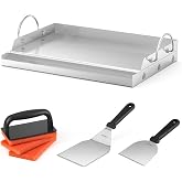onlyfire Stainless Steel Barbecue Griddle with Scraper, Spatula | Kitchen Griddle Set for Gas and Charcoal Grills, Barbecue A