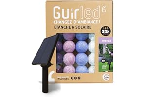 GuirLED - Łańcuch świetlny do użytku na zewnątrz z kulkami, LED, wodoszczelny IP65 – panel słoneczny o wysokiej wydajności – automatyczne włączanie/wyłączanie – 32 kulki, 6 m – jagodowy