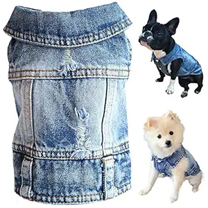 Strangefly Dog Jeans Jacket, Blue Puppy Denim Jacket, Machine Washable Coats, Comfort and Cool Apparel, for Small Medium Dogs Pets and Cats(L)