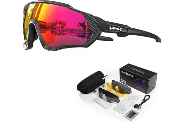 KAPVOE Lunettes de soleil polarisantes pour cyclisme, ensemble de 5 ou 1 verres interchangeables, lunettes sportives pour hommes et femmes K9408
