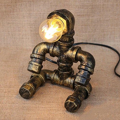XSPWXN European-Style Retro Industrial Metal Wrought Iron Robot Desk Light Table Lamp Retro Personality Creative Water Pipe Reading Lamp Gift Desktop Light for Study Restaurant Living Room Bedroom Bedside Lamps
