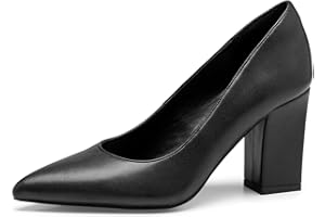 Zhabtuc Court Shoes for Women Chunky Heels Elegant Pointy Toe Block High Heels 8CM Closed Toe Office Work Shoes Slip-on Wedding Heeled Shoes