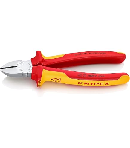 Pince Demi-Ronde Knipex 200 Mm Avec Tranchant - Bec De Cigogne Chromée VDE | Œillet Antichute, Réf. 26 26 200 T