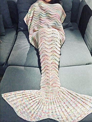 Mermaid Tail Blanket Adult - Soft and Warm Mermaid Tails Sleeping Blanket Handmade Kinnted Living Room Blanket Gift for Girls,Women,Wife,Mother 180 x 90cm (White)