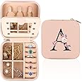 WALLFID Travel Jewellery Box,Alphabet Jewellery Organiser,Portable Jewellery Box,Small Travel Jewellery Storage Case with Mirror,Birthday Gift for Women,Mothers Birthday Valentines Day Gift Ideal(A)