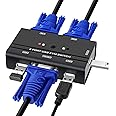 VGA KVM Switch, 2 Port KVM Switcher Selector for 2 PC Sharing Monitor and 3 USB Devices, Keyboard, Mouse, Printer, with 2 KVM Cables
