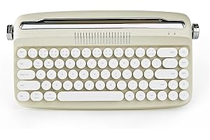 ‎YUNZII YUNZII aktualisierte kabellose Schreibmaschine Vintage-Tastatur mit integrierter Halterung, USB-C/Bluetooth-Tastatur mit runder Tastkopf, Multi-Gerät für Win/Mac (B307, Shami)