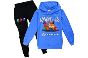 Baonmy Unisex Bambini Gioco Among Us Felpa con cappuccio con pantaloni 2 Pezzo Set Completo Imposter Fans Regalo Casual Pullover Pantaloni Tuta
