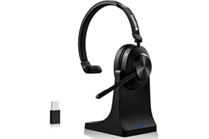 VOISTEK Cuffia Wireless Mono On-Ear con Microfono ENC – 50+ Ore Autonomia, Bluetooth 5.3, Base di Ricarica, Comoda per Lavoro, Ufficio, Smart Working & Call Center | Compatibile con PC, Laptop, Teams, Zoom