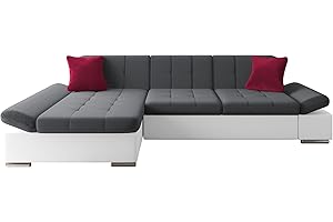 ‎MIRJAN24 Mirjan24 Ecksofa Malwi mit Regulierbare Armlehnen Design Eckcouch mit Schlaffunktion Bettkasten L-Form Sofa vom Hersteller Couch Wohnlandschaft (Soft 017 + Kronos 22 + Kronos 02, Ecksofa: Links)