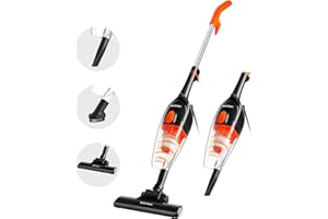 WeValley Aspirateur Balai Aspirateur à Main sans Sac 2 en 1(800W/16Kpa Puissance d'aspiration, Filtration HEPA, Brosse pour Sols Durs et Escaliers, 5.5m, Conteneur de 0.8 L) Noir/Orange