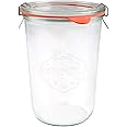 WECK 743 X1 850ml Wide Mouthed Storage Jar Including Glass Lid, Seal & Clamps For Sourdough, Preserving, Canning, Yoghurt, Kimchi