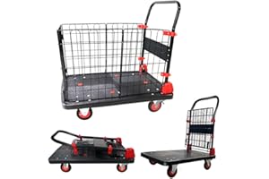 BAI YOU MEI Sackkarren Plattformwagen Klappbar 200kg Multifunktionaler Transportwagen Gartenwagen mit Drahtgitter 72x48x89 Hand Rollwagen Flacher Pritschewagen Industrieller Schubwagen BeweglicKher Sackkarre