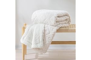 RECYCO Sherpa Fleece Throw Blanket 152x127cm, Soft Cozy Warm Fluffy Blankets, Double-Sided Thick Jacquard Throw Blankets for Sofa Bed Couch Chair(White, Single Size)