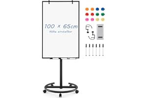 ‎COSTWAY COSTWAY Flipchart Ständer, 100x65cm, mobiles Whiteboard auf Rollen, höhenverstellbar bis 192cm, trocken abwischbar, magnetisch, Flip Chart mit rundem Ständer, Magneten, Markern & Radierer