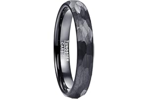 VAKKI 4/6/8mm Black Brushed Hammered Tungsten Carbide Rings for Men Women Engagement Wedding Bands Domed Style Comfort Fit Size J 1/2 to Y