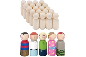 RAYKCE 20Pcs Wooden Peg Dolls, Peg Dolls - Unfinished Wooden Peg Dolls Wooden Crafts Kit Wooden People Figures - 65mm Plain Doll Bodies, Perfect for Weddings, Parties, Kids Art Creative Projects（65mm*24mm）