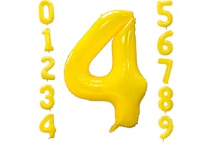 OUSUGA Globo Amarillo Número 4, 40 Pulgadas Número 0-9 Globos de Cumpleaños Globos de Fiesta Grandes de Papel de Aluminio Amarillo Limón para Aniversario Graduación Baby Shower Daisy Decoraciones de Fiesta