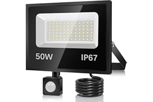 Projecteur Exterieur Detecteur de Mouvement 50W, 72 LEDs Spot LED Avec Détecteur IP67 Etanche, 5000LM 7000K Blanc Froid Eclairage , Lampe Exterieur pour Terrasse Garage