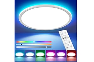 Oumida Lampa sufitowa LED z pilotem zdalnego sterowania, 24 W RGB zmiana koloru RGB, okrągła, 3000 K-6500K, możliwość ściemniania, do sypialni, pokoju dziecięcego, Ø30 cm (30 cm)