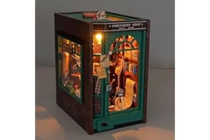 Upven Book Nook -Halloween Regalos Kit de construcción para casa de muñecas en Miniatura, casa de muñecas en Miniatura con Funda Protectora para el Polvo y luz LED, Booknook Library para Adultos