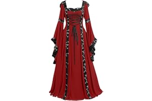 GMGM 2023 Robe rétro médiévale femme avec manches trompette robe reine femme victorienne médiévale Renaissance gothique maxi carnaval Halloween Cosplay Grandes Tailles fête princesse Costume Longue