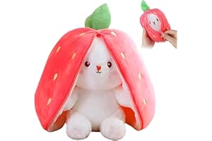 KIDSZONE Rabbit Cuddly Toy Hide 20-25 cm, Rabbit Cuddly Toy Plush Toy, Bunny in Strawberry Bag Soft Toy, Creative Plush Toy Gift, for Boys Girls Babies Children Adults Birthday (Red)