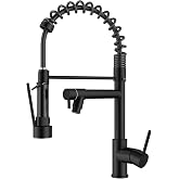 FORIOUS Black Kitchen Tap, Two-Handle Kitchen Taps, Stainless Steel Kitchen Mixer Tap with 360&deg; Swivel and Double Sprayer