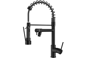 FORIOUS Grifo Cocina Negro, Grifos Cocina Fregadero de Dos Asas, Acero Inoxidable Monomando Cocina con Giratorio 360° y Doble Rociador