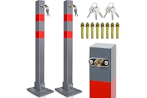 Jopassy Lot de 2 poteaux de stationnement avec 3 clés - En acier pliable - Avec bandes réfléchissantes - Robuste - Avec poteaux de verrouillage