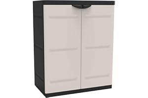 Miroytengo Armario 2 Puertas y 2 Estantes Internos, Armario Bajo de Exterior, Armario de Resina Titanium Negro 70x88x41 cm