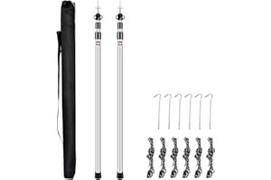 LAMA Bastones telescópicos para tienda de campaña, 2 unidades, 90 – 230 cm, con 6 clavijas de tienda y 6 cuerdas de nailon para tiendas de campaña, tiendas de campaña, lonas, toldos, camping, refugios, lluvia, senderismo