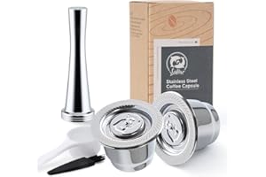 BENFUCHEN Capsule riutilizzabili Nespresso in acciaio inox, 2 cialde ricaricabili per macchine originali Nespresso + 1 manomissione + 1 cucchiaio + 1 pennello