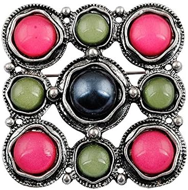sticks jewelry Vintage Brooch Hot Sale Retro Fashion Gold Alloy Colorful Resin Flower Shape Women's Brooch Exquisite Brooch For Ladies Dress (antique silver)
